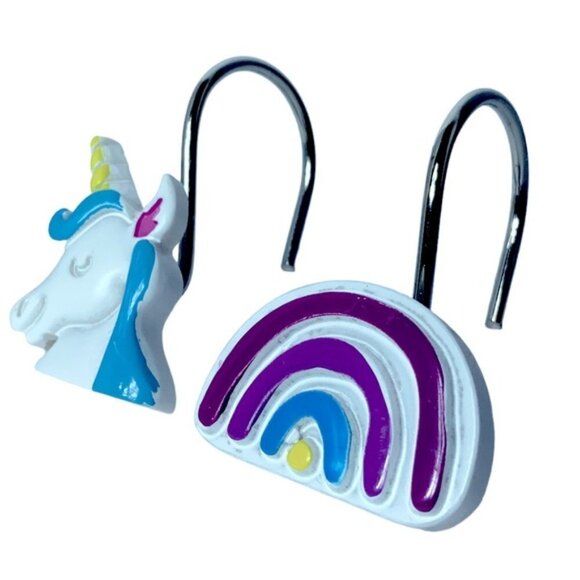 Matt & Maddie Unicorn Rainbow Hooks Kids Collection 12 Shower Curtain Hook Set - Picture 4 of 15
